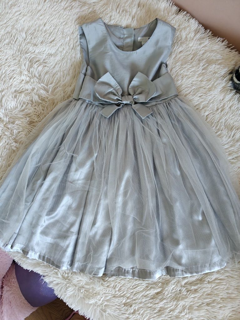 Sukienka srebrna tiulowa wesele komunia chrzciny h&m 122 cm