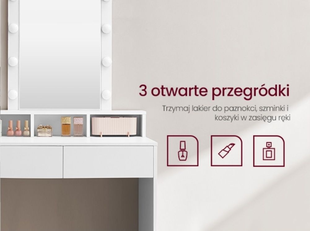 Nowa Toaletka z lustrem i regulowanym oświetleniem 145 x 80 x 40 cm