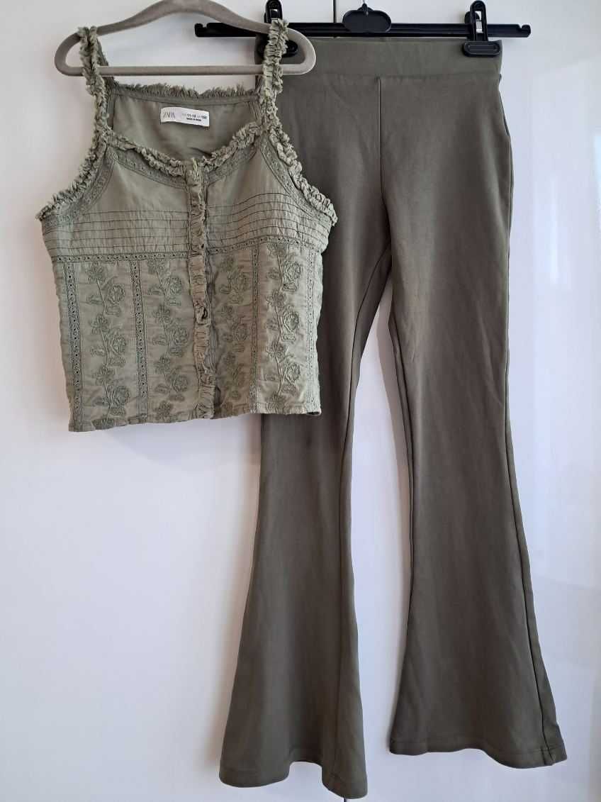 Cudny zestaw:) ażurowa bluzeczka legginsy flare roz 146/152