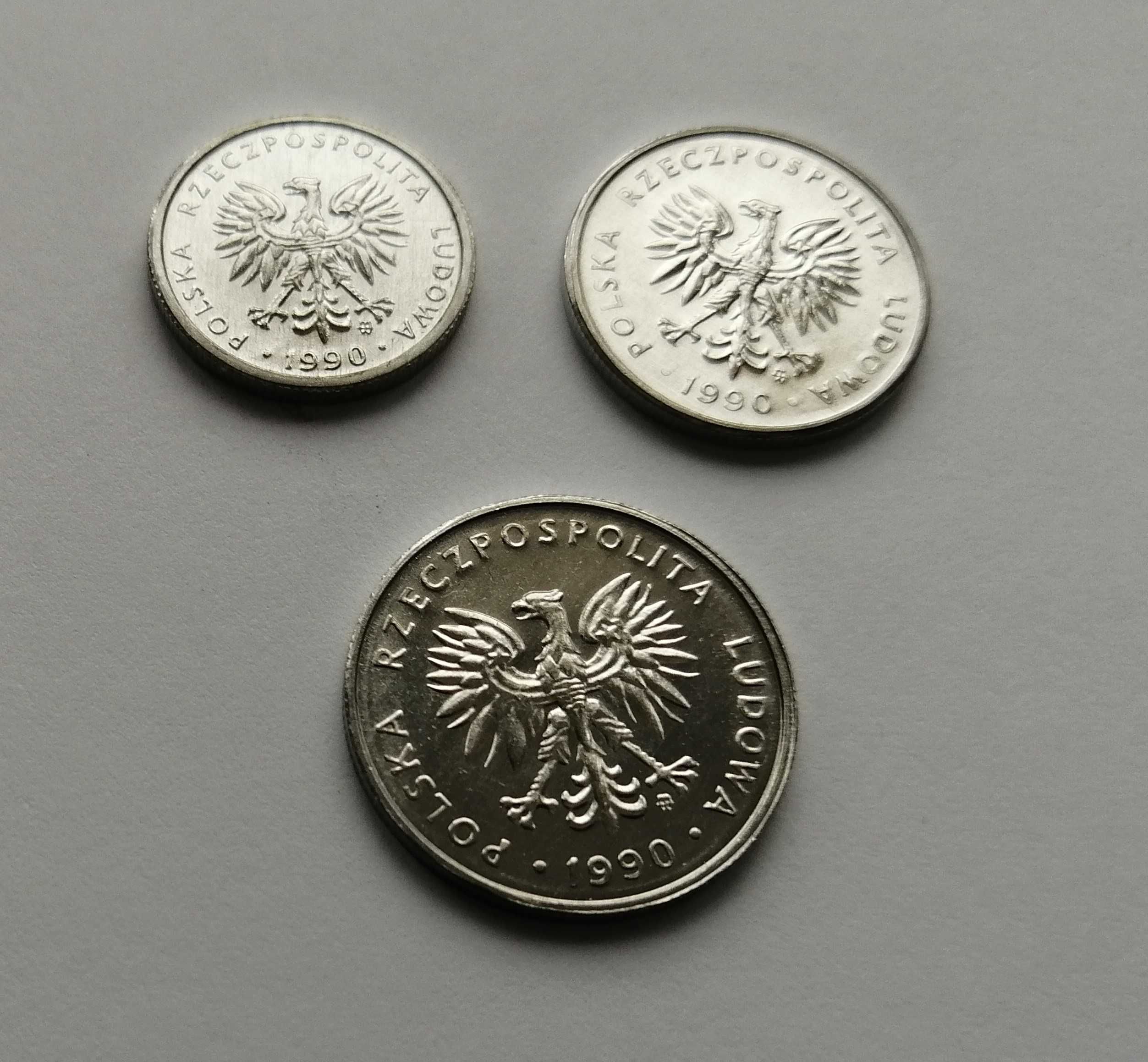 Monety Polska - 1 zł, 2 zł, 5 zł 1990 rok.