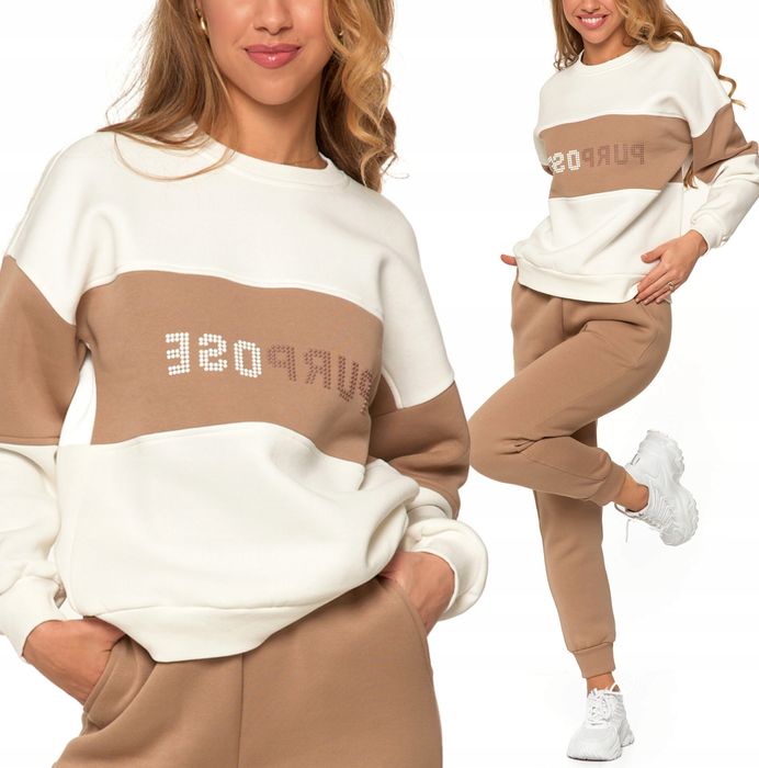 Bluza Damska Luźna Ocieplana Bawełniana Sportowa  Brązowa Moraj XL