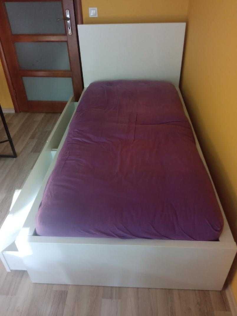 IKEA MALM Białe pojedyńcze łóżko 90x200 szuflady stelaż 105x209 TANIO
