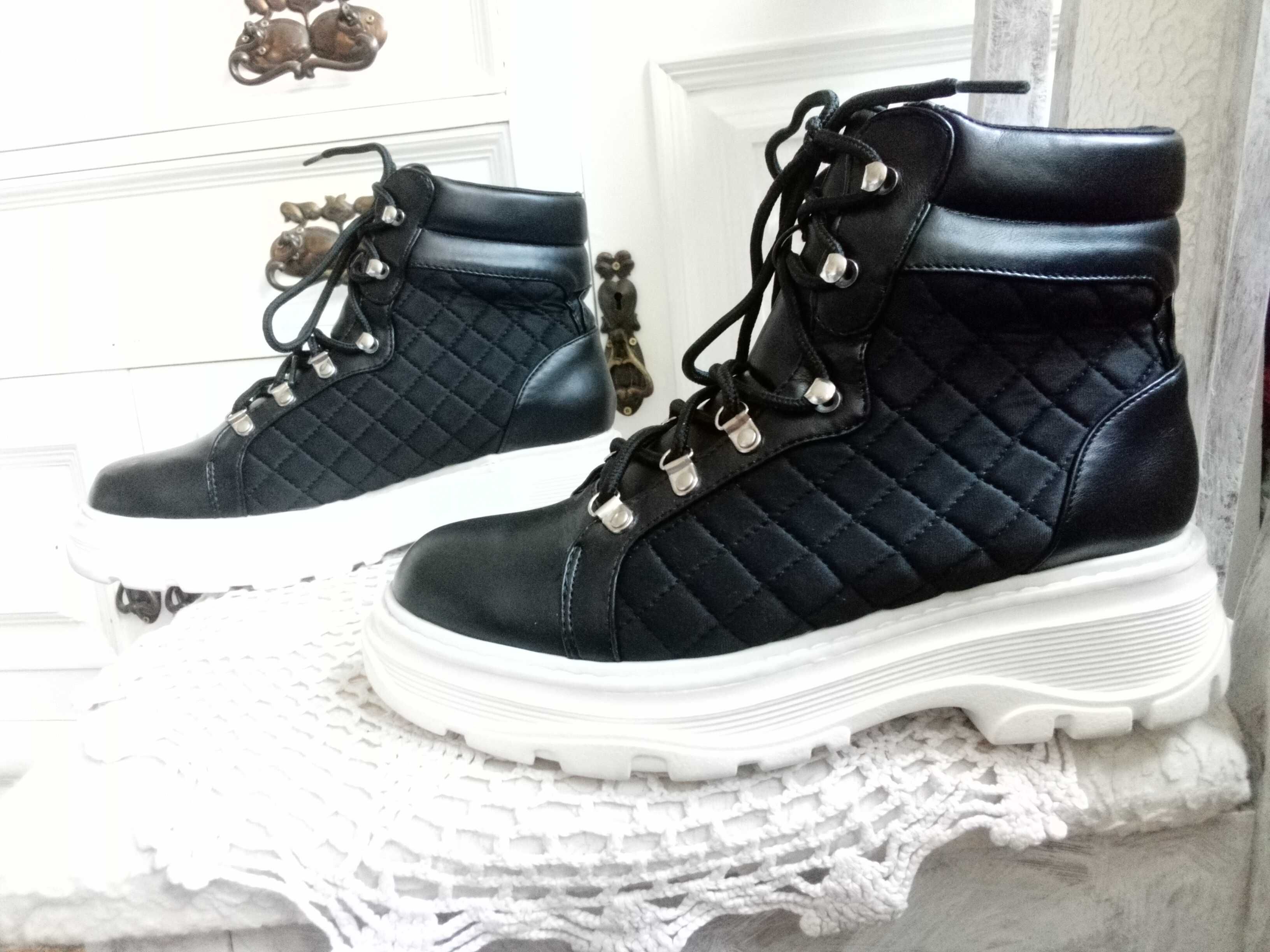 NOWE botki trzewiki damskie 38 buty sneakersy trapery zimowe ocieplane
