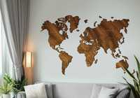 Nowa Drewniana Mapa Świata - Palisander 150x90cm