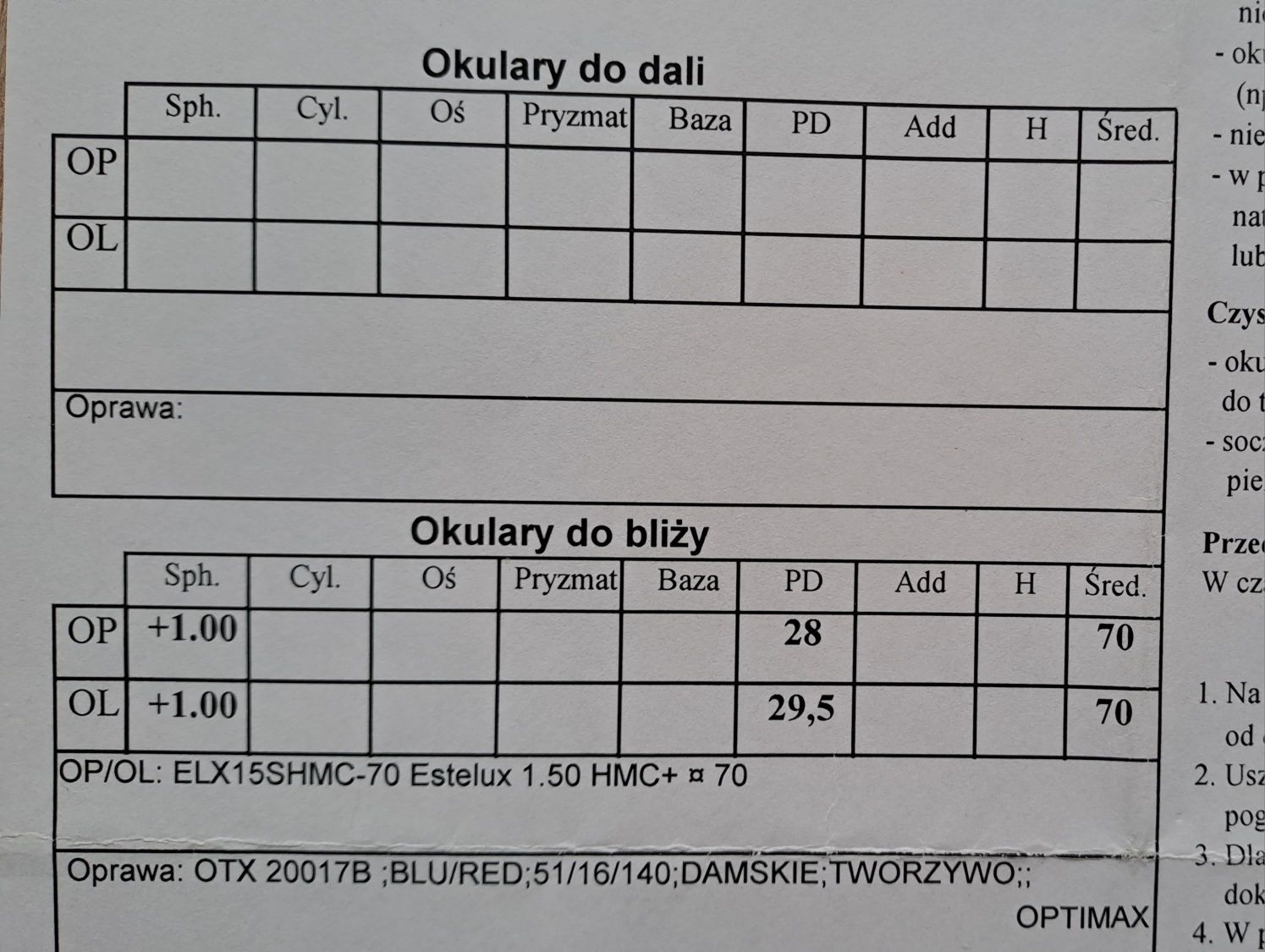 Okulary do bliży +1