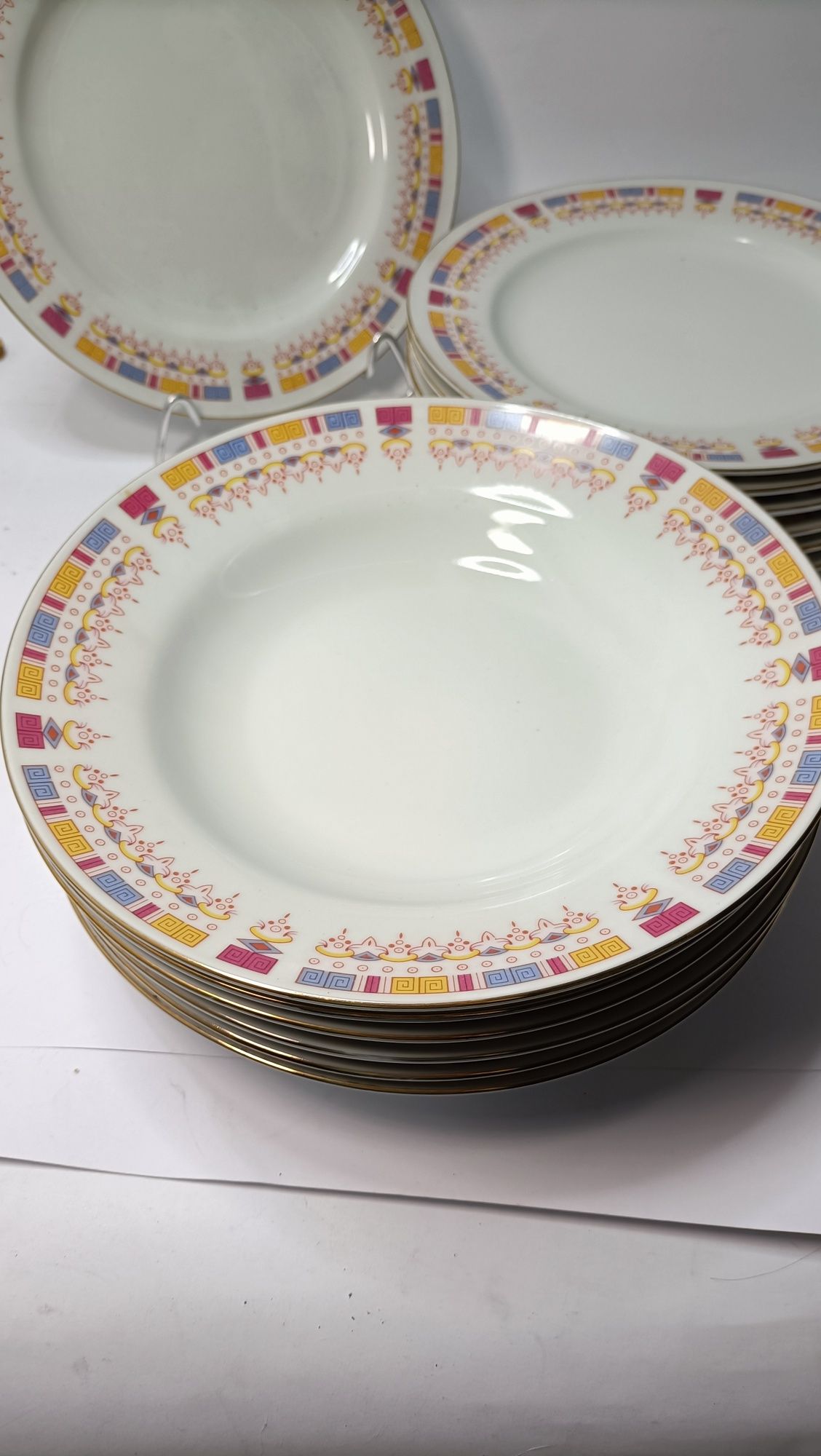 Piękny komplet obiadowy talerze na 7 osób chińska porcelana PRL
