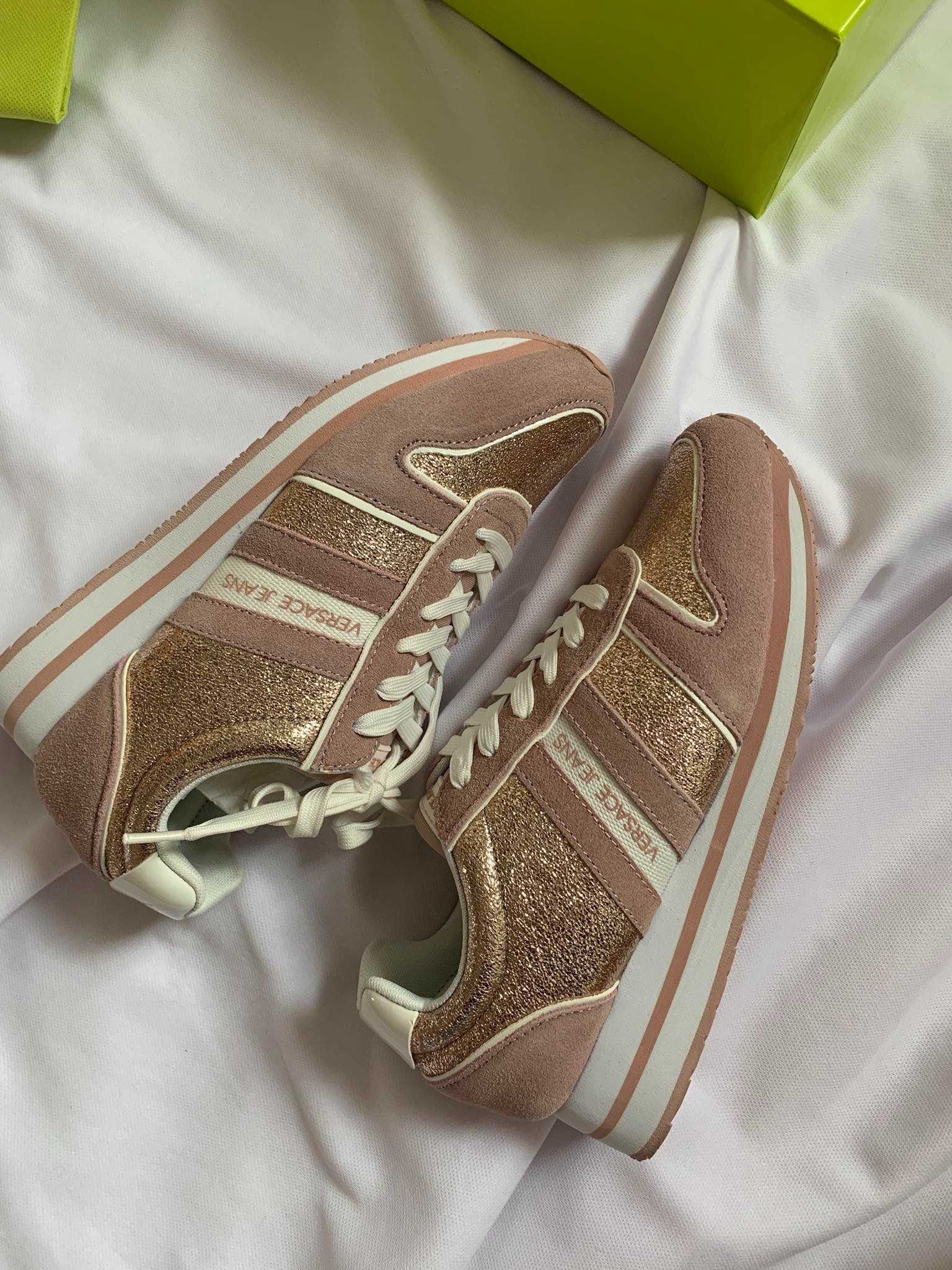 Versace Jeans buty damskie codzienne sneakersy zamsz brokat 38