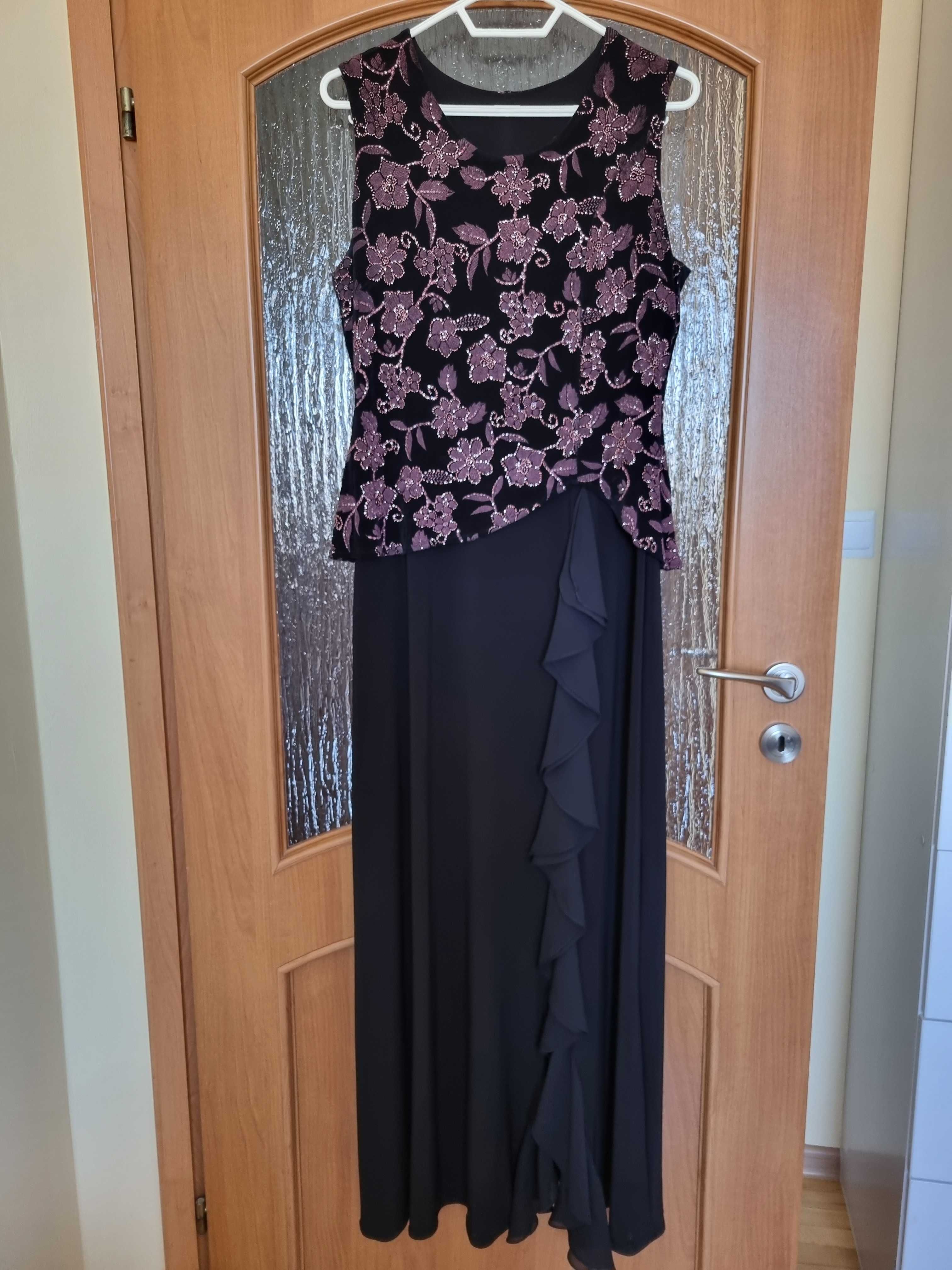piękna wieczorowa czarna maxi suknia Laviana z biżu rozm. 42-46