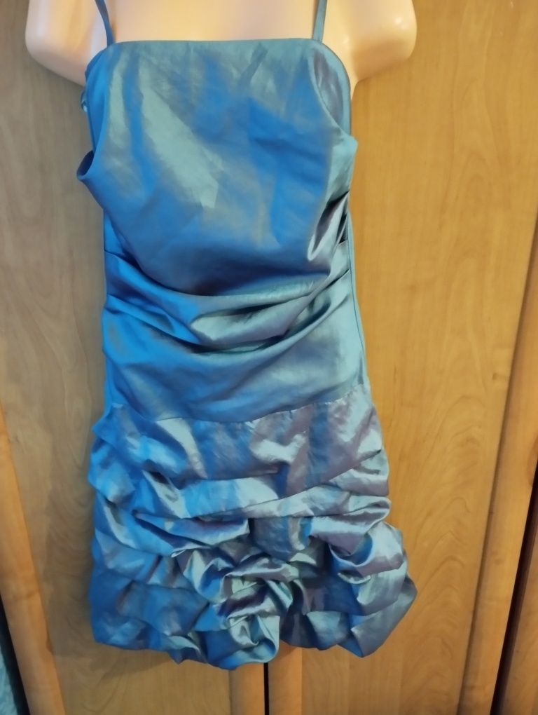 Śliczny błękit Sukienka  z tafty