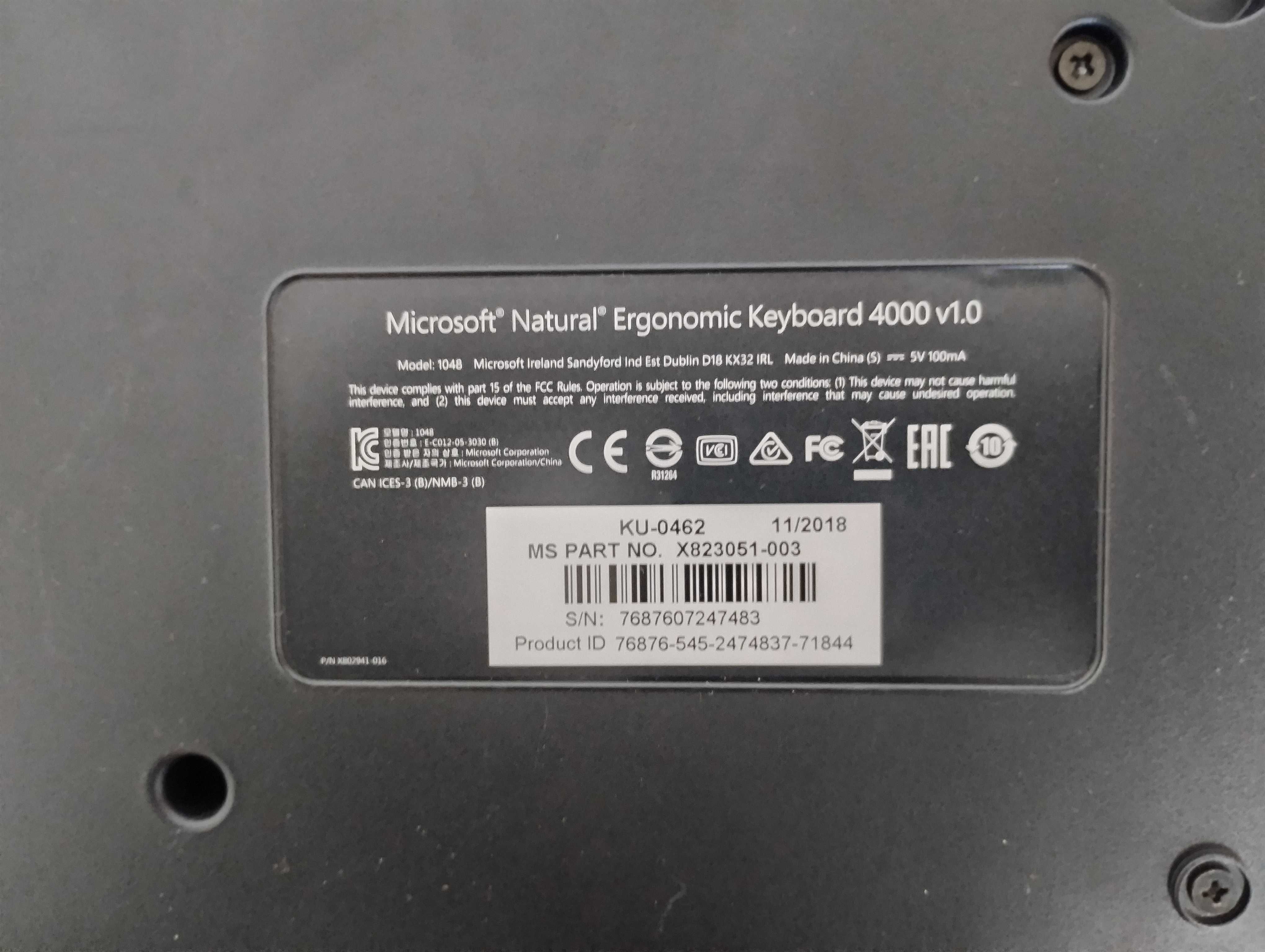Microsoft Natural Ergonomic Keyboard 4000 v 1.0