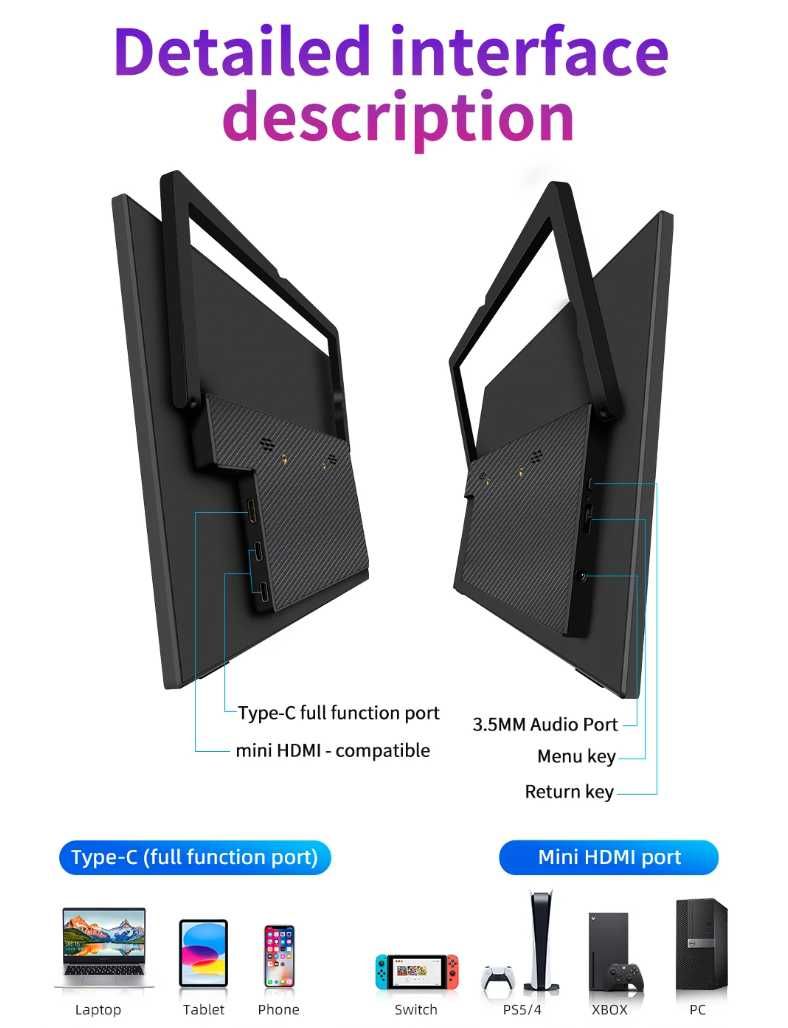 Новинка HGFRTEE 13.3 4K 8 bit 100% sRGB 350 кд/м² портативний монітор