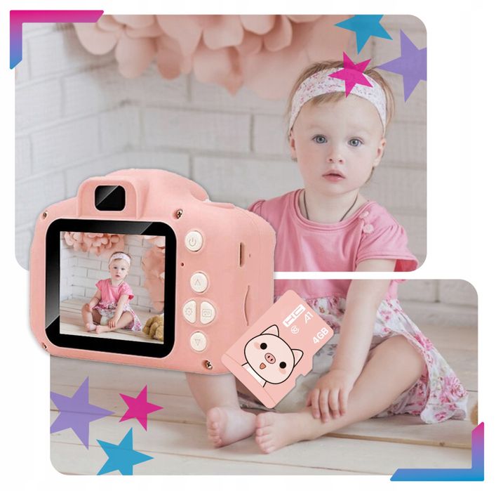 Дитячий цифровий фотоапарат + карта 4GB, рожевий