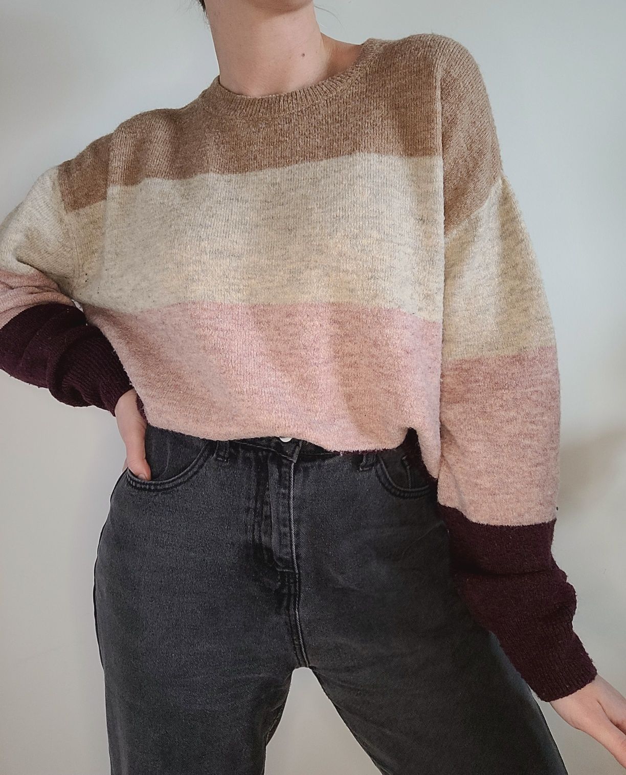 Sweter w pasy oversize z dodatkiem wełny H&M