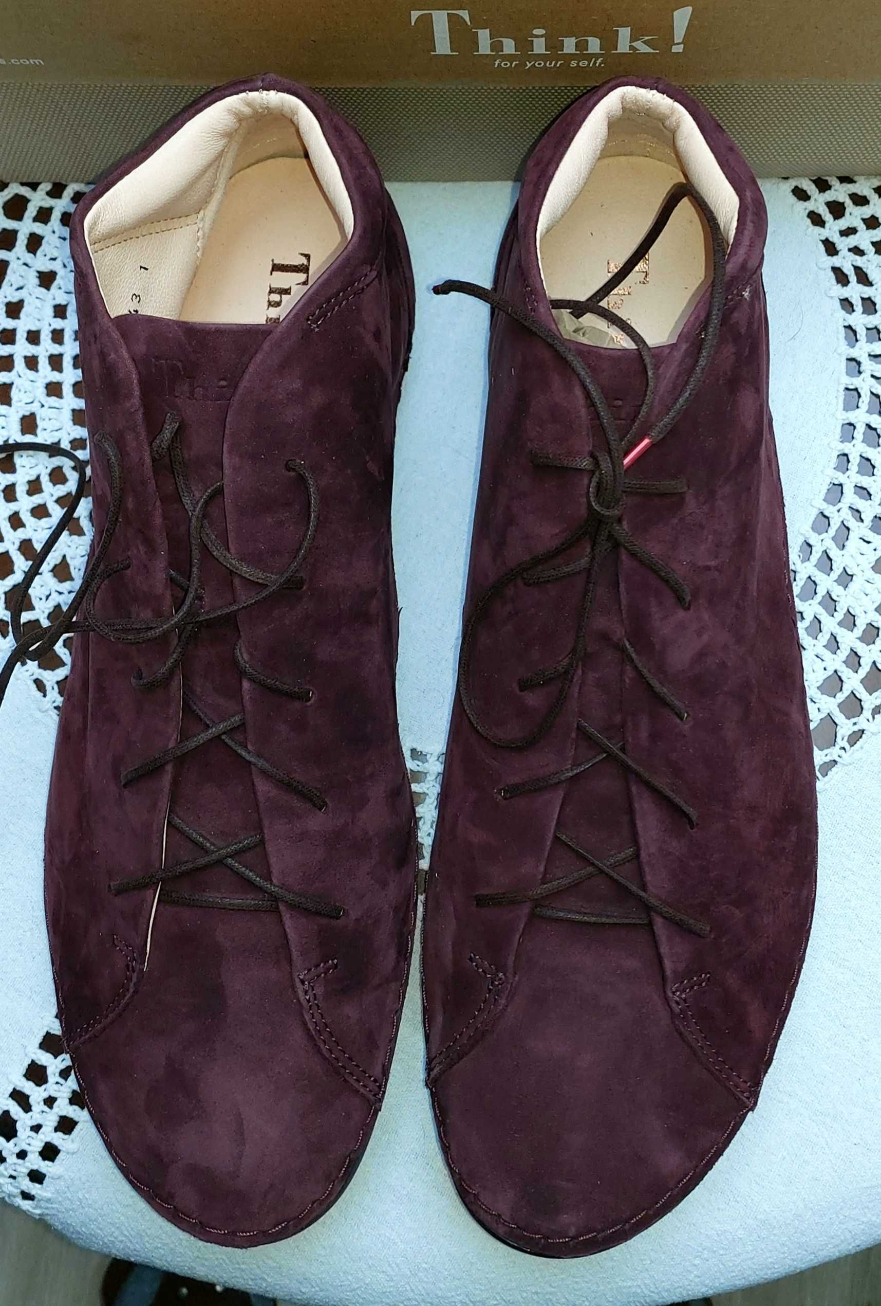 Think! Buty ze skory w kolorze burgunda. Nowe r.43