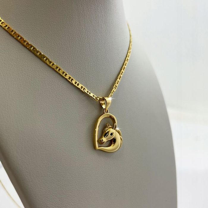 Biżuteria Dziecięca Złoty Naszyjnik Gucci + Serce 925 Łańcuszek Zawies