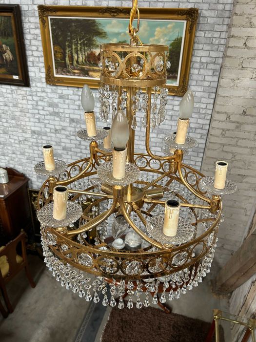 Piękny żyrandol mosiężny kryształowy #8014 Stylowy Węgrów