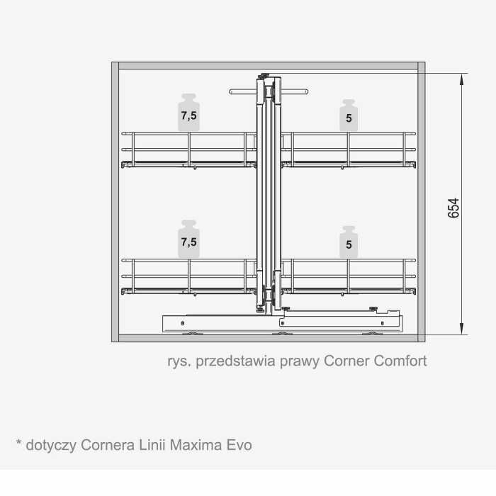 Kosz MAXIMA CLASIC CORNER comfort, lewy, 1000, chrom