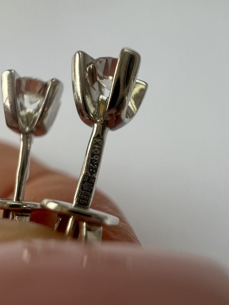 Золотые серьги пусеты 0,20ct белое золото 585 проба