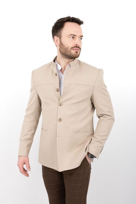 Bezowa marynarka meska ze stojka casual slim fit stylovy 2182 - 46