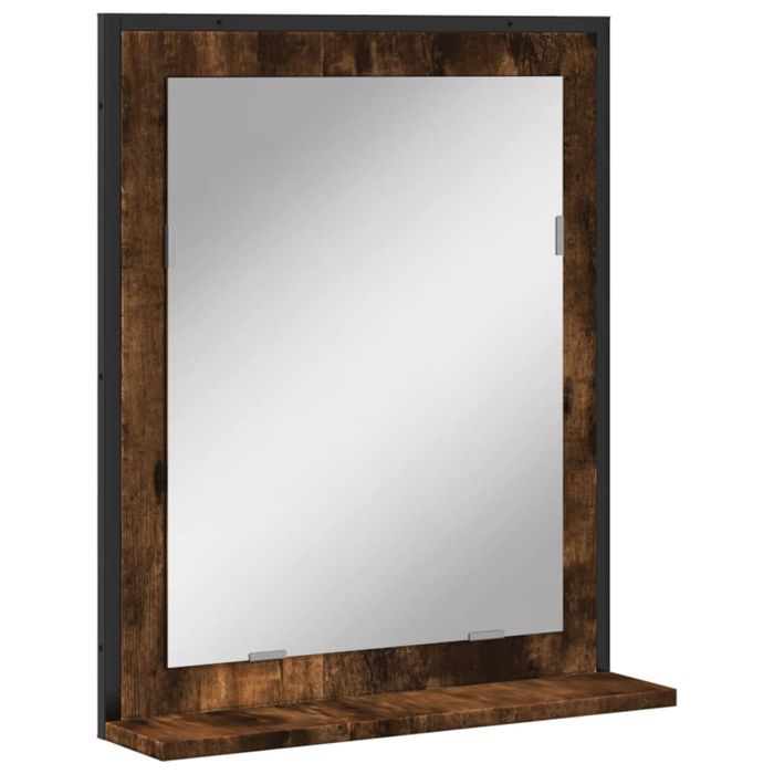 vidaXL Lustro łazienkowe z półką, przydymiony dąb, 50x12x60 cm