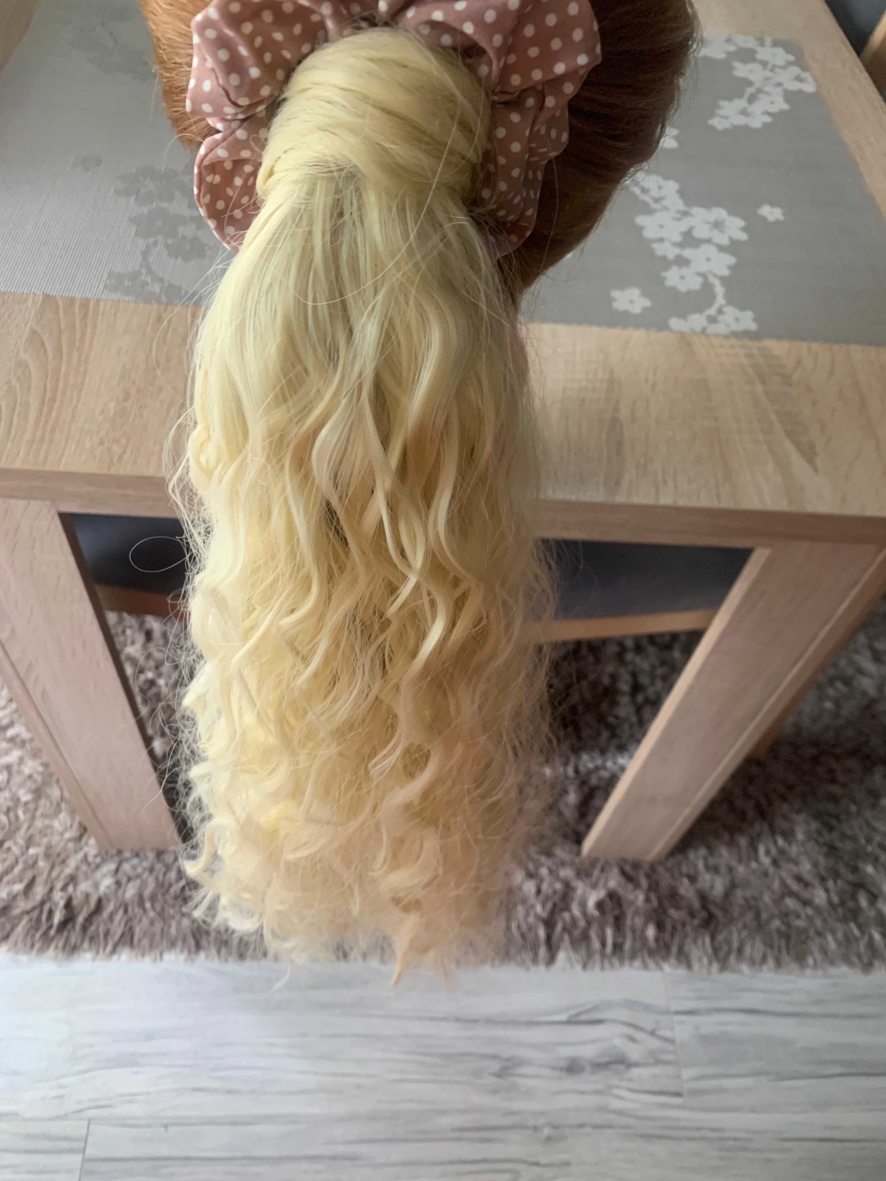 Doczepiany gruby kucyk do włosów bardzo jasny blond doczepiane włosy