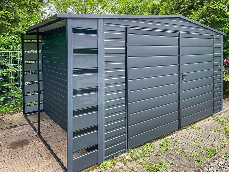 Schowek  Domek Ogrodowy 4x3m + Wiata 0,5m - Brama Dwuskrzydłowa GP419