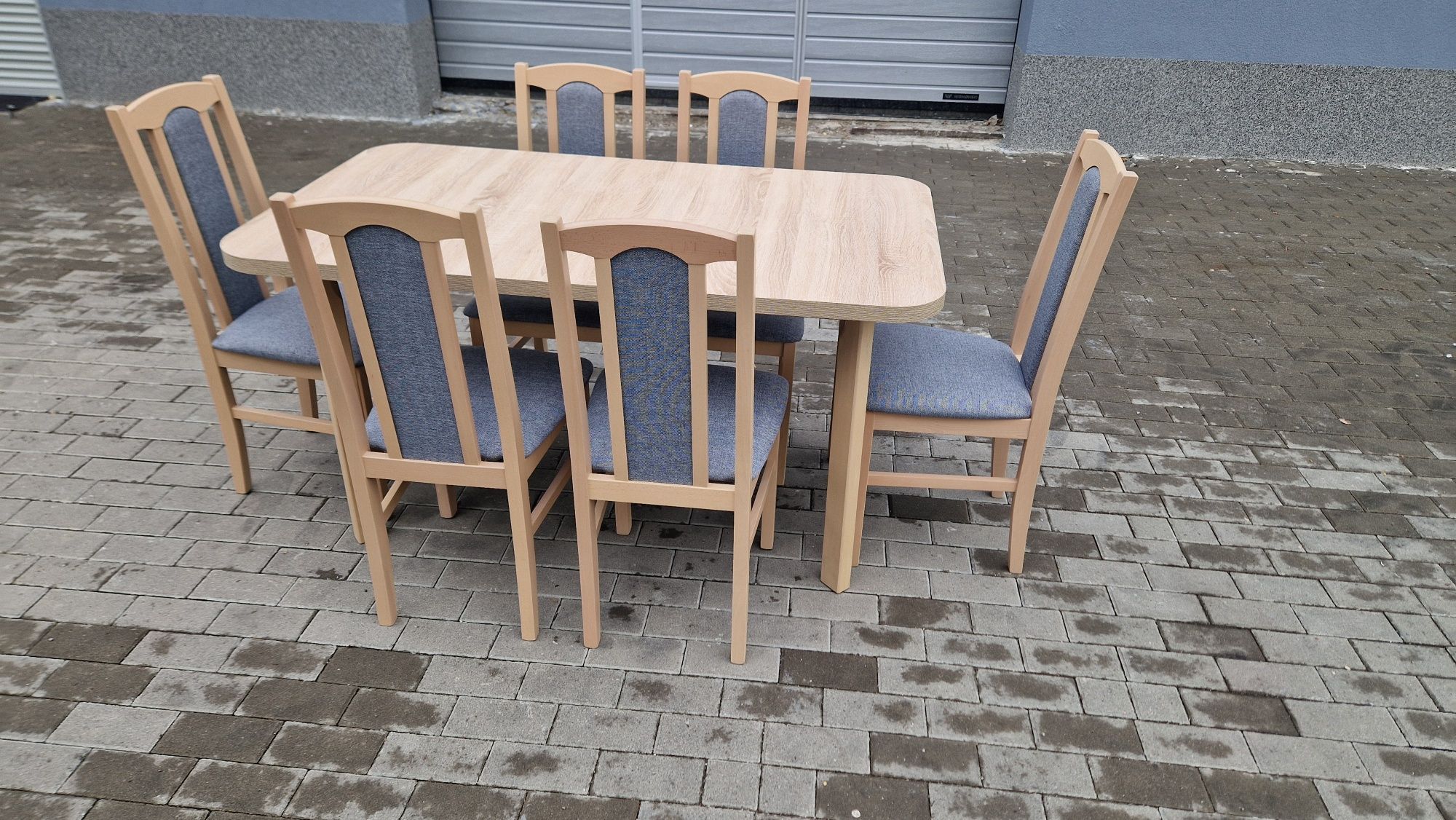 Nowe: Stół 80x140/180 + 6 krzeseł, SONOMA + SZARY, dostawa cała POLSKA