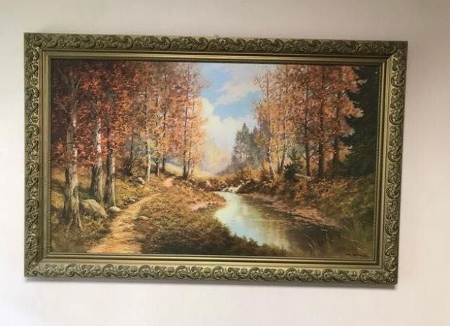W pięknej ramie reprodukcja z widokiem 72,5 cm x 112 cm