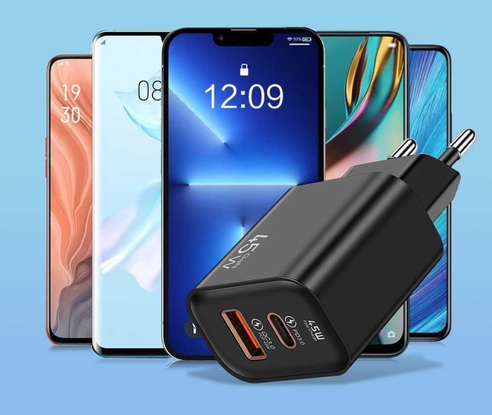 Szybka Ładowarka Sieciowa 45W do telefonu 1xUSB 1xUSB-C