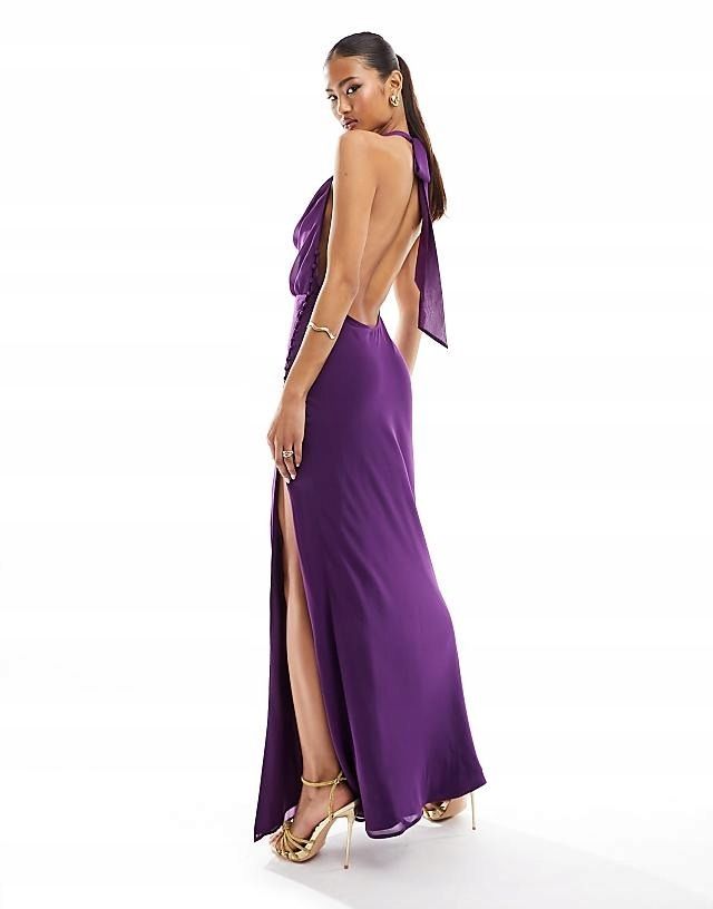 Asos Design 42 Xl Fioletowa Sukienka Maxi 90'S R12770