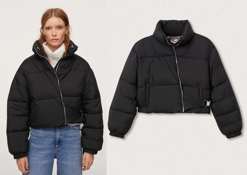 MANGO czarna pikowana kurtka NOWA watowana anorak zima L/40