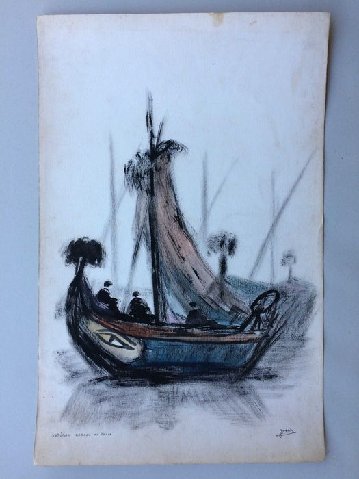 Dois originais do artista JOCAR – 2 pinturas sobre o mar – Setúbal
