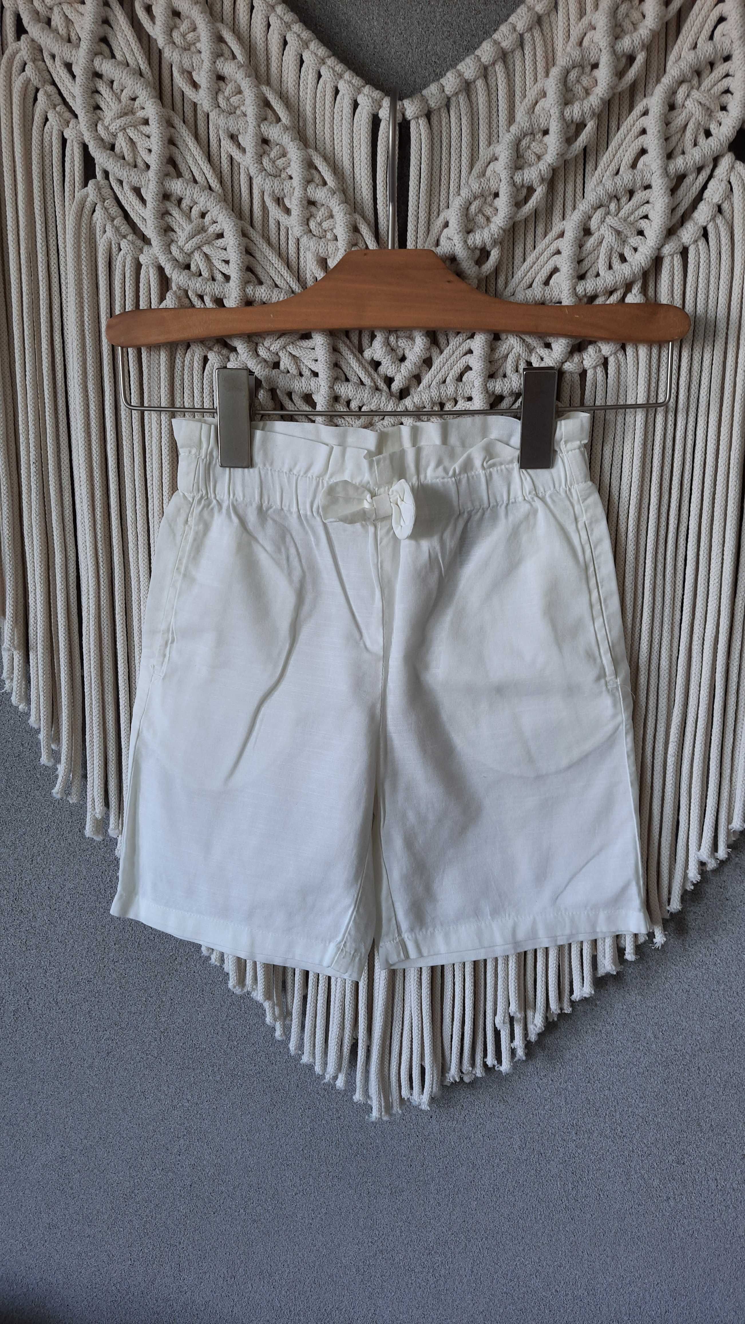 H&M bawełniane szorty paperbag R 104 ecru a'la len