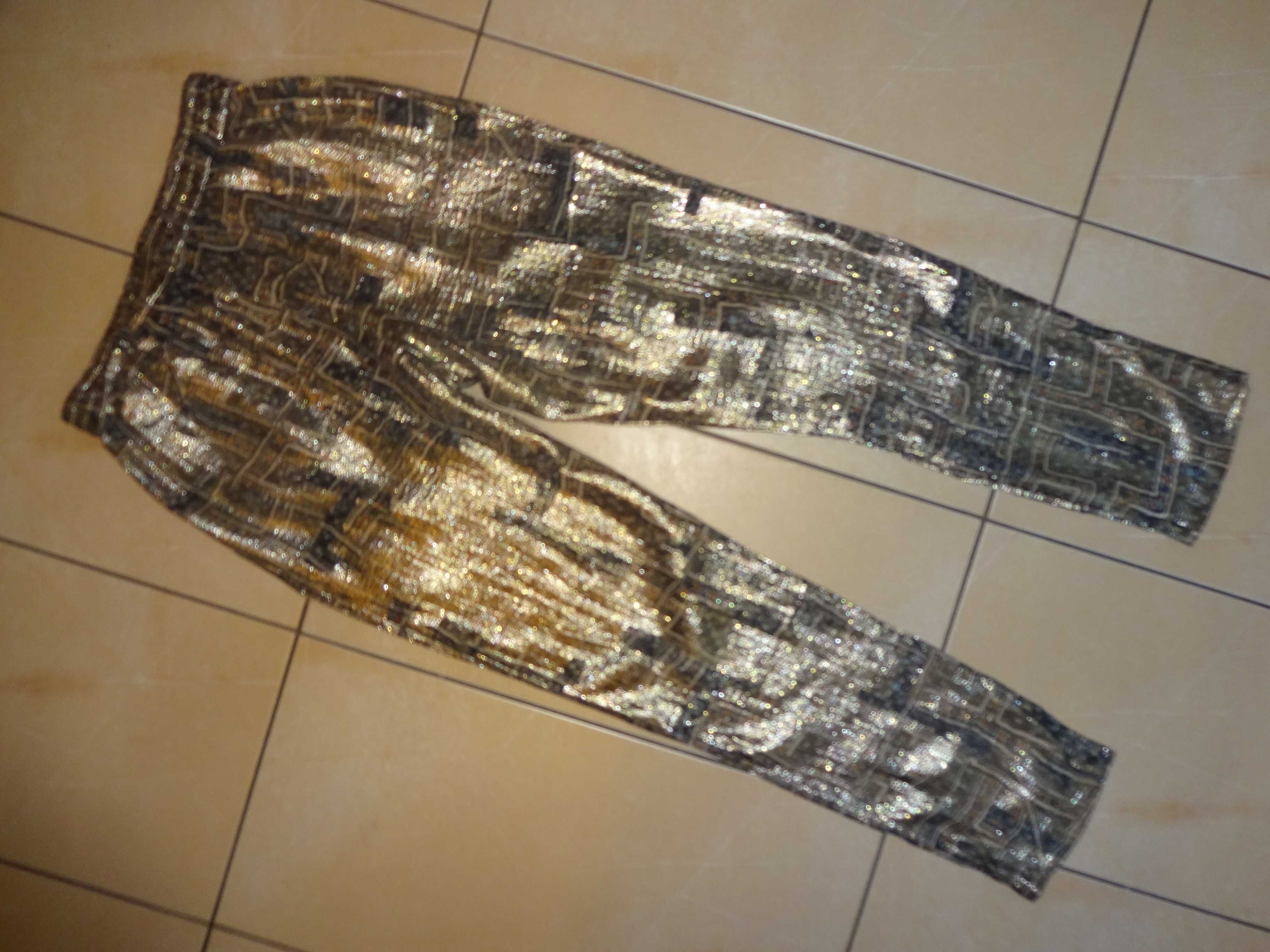 Isabel Marant H&M pour jedwabne cieńkie metaliczne złote spodnie