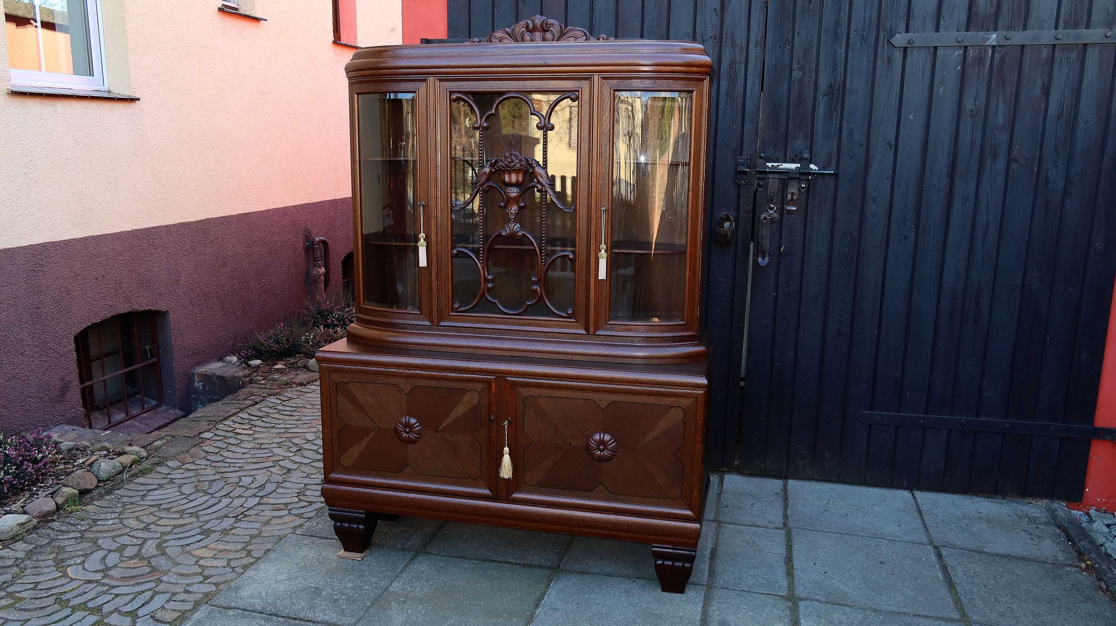 Fascynująca Unikatowa dębowa Witryna 1920 r. Antyk po renowacji