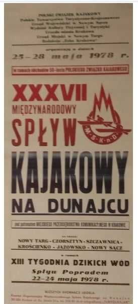 Plakat XXXVII Międzynarodowy Spływ Kajakowy na Dunajcu 1978 rok