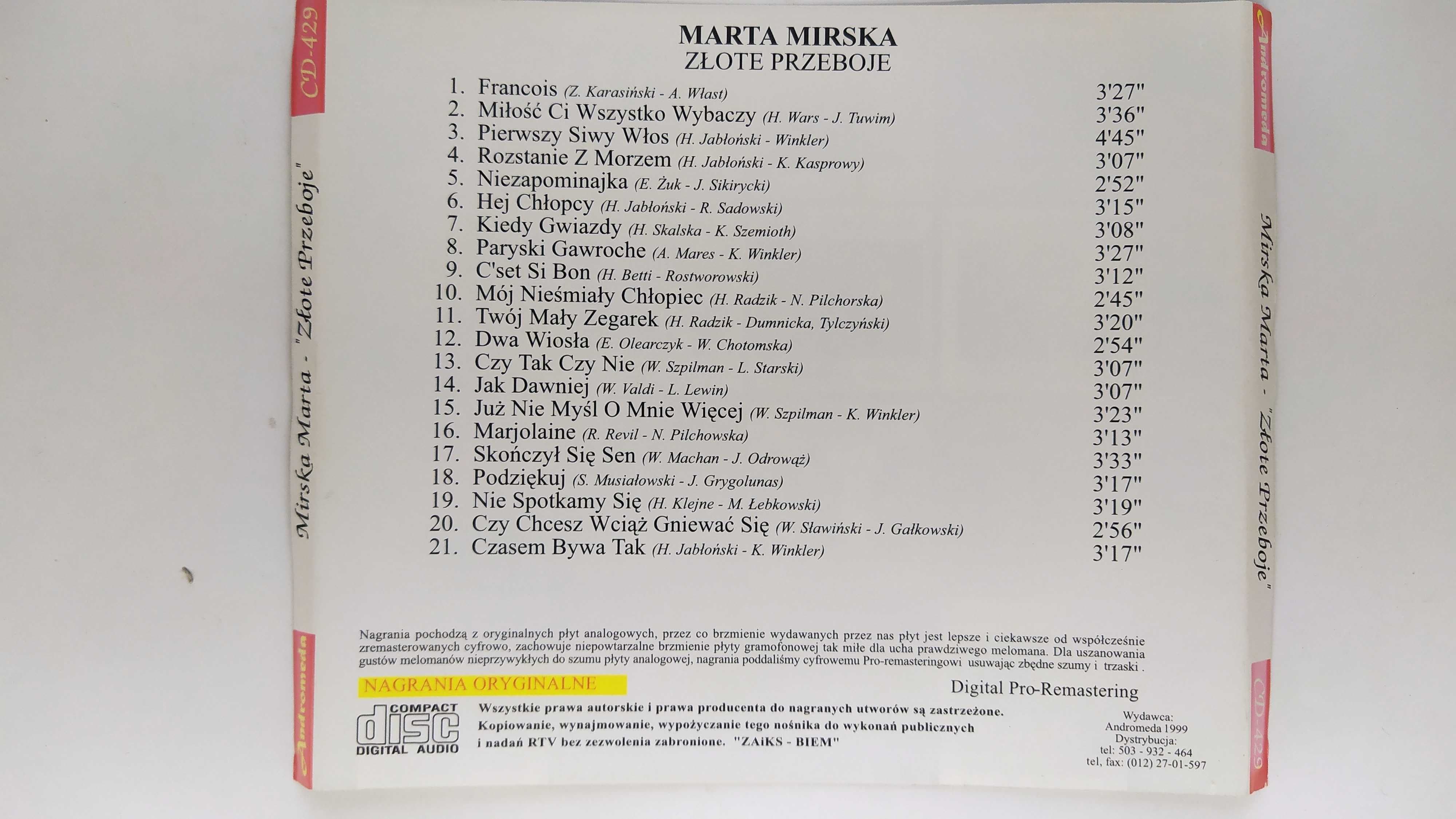 Marta Mirska Złote Przeboje Andromeda Pierwszy siwy włos CD II