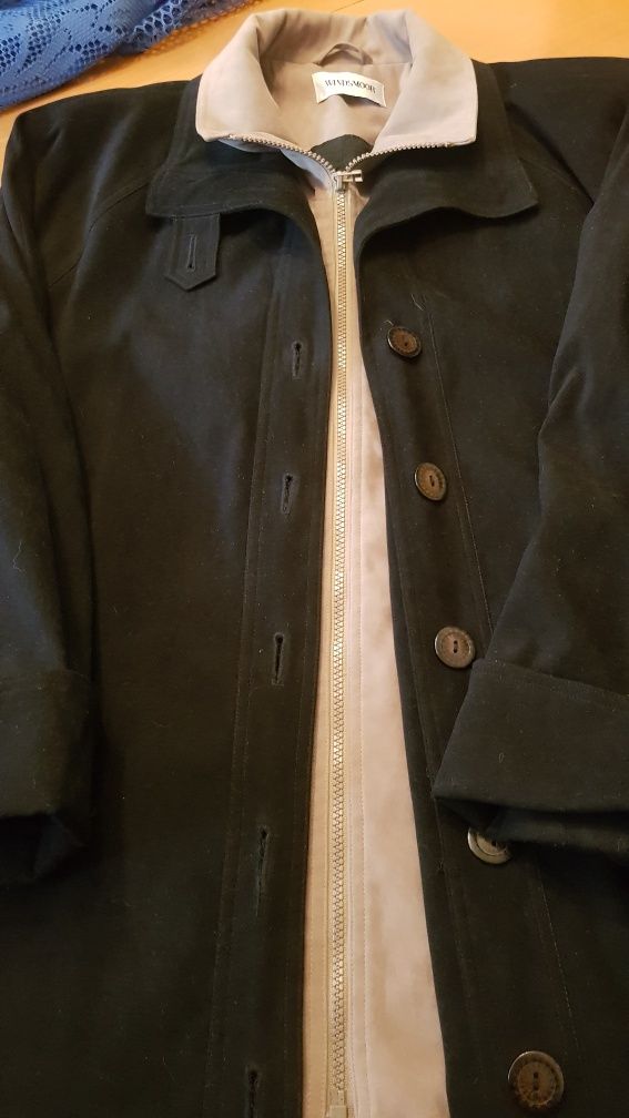 Czarny płaszcz z beżowymi wstawkami, wiosenny, rozmiar 48/50, 5XL