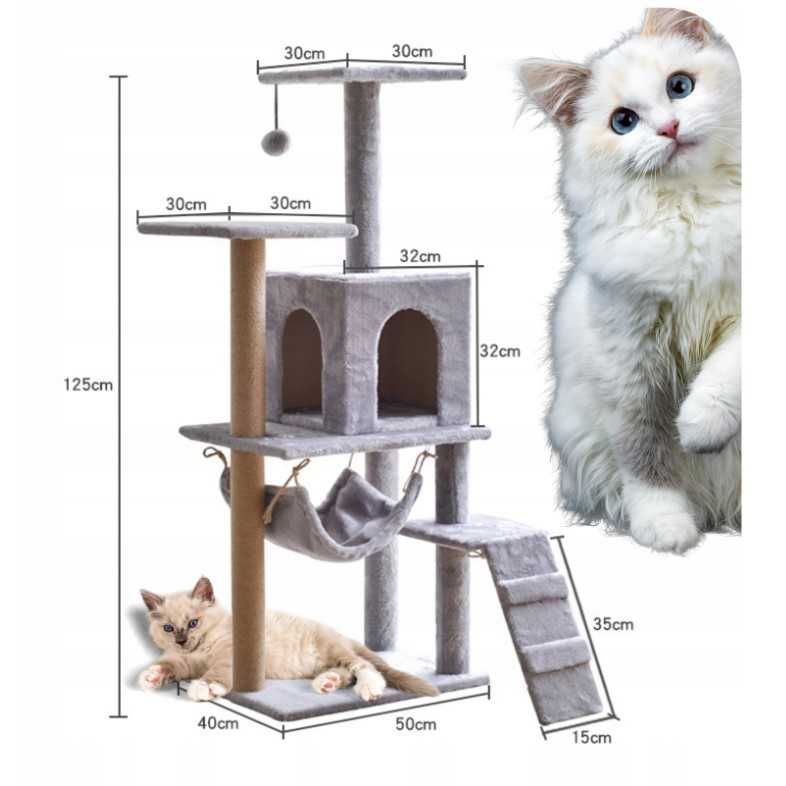 DRAPAK / BUDKA dla kota wieża legowisko 5 poziomów 125 cm WYS. Miękki