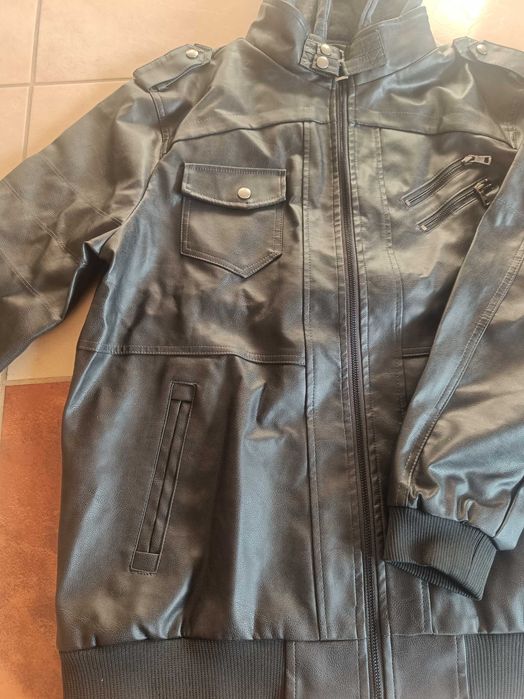 Kurtka męska biker eko skórzana 2 w 1 ciemna popielata czarna