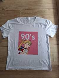 Koszulka, t-shirt, biała z motywem Sailor Moon, rozm. S/36