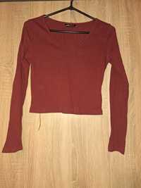 Bluzka crop top burgundowa długi rękaw