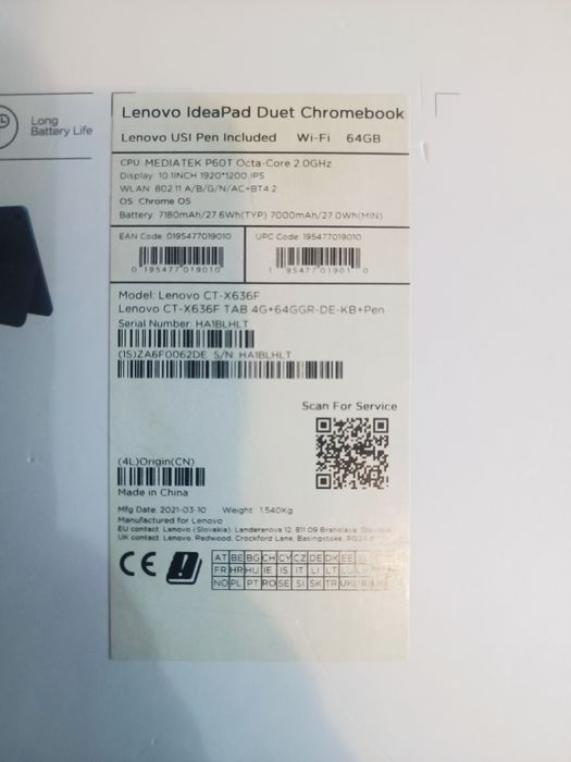 Планшет Lenovo  IdeaPad Duet Chromebook  4/64Gb  (CT-X636F)