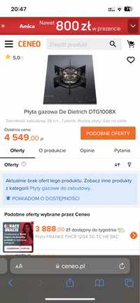 Płyta gazowa De Dietrich DTG 1008X pod zabudowę 38 cm. Camping, jacht