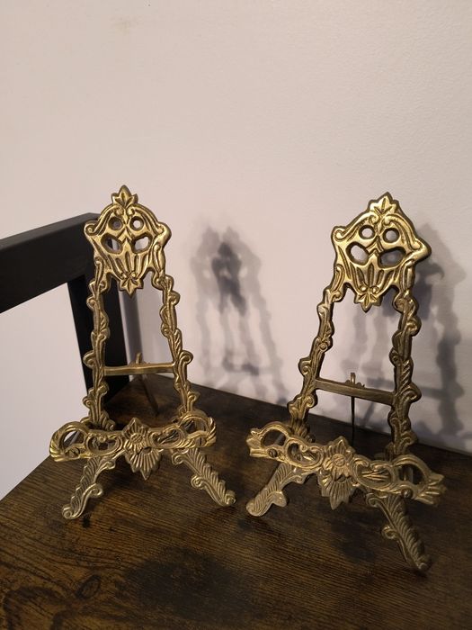 Miniaturowa mosiężna stara sztaluga 2 szt.