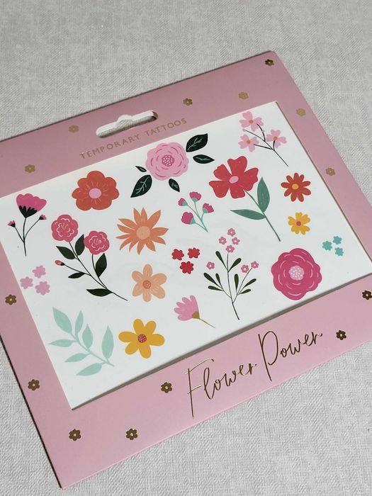 Zmywalne tatuaże tymczasowe kwiatki dla dziewczynki różowe urodziny