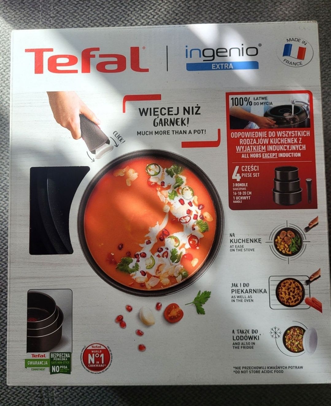 Nowy Tefal Ingenio Zestaw 3 Patelni i 3 garnków+2 rączki