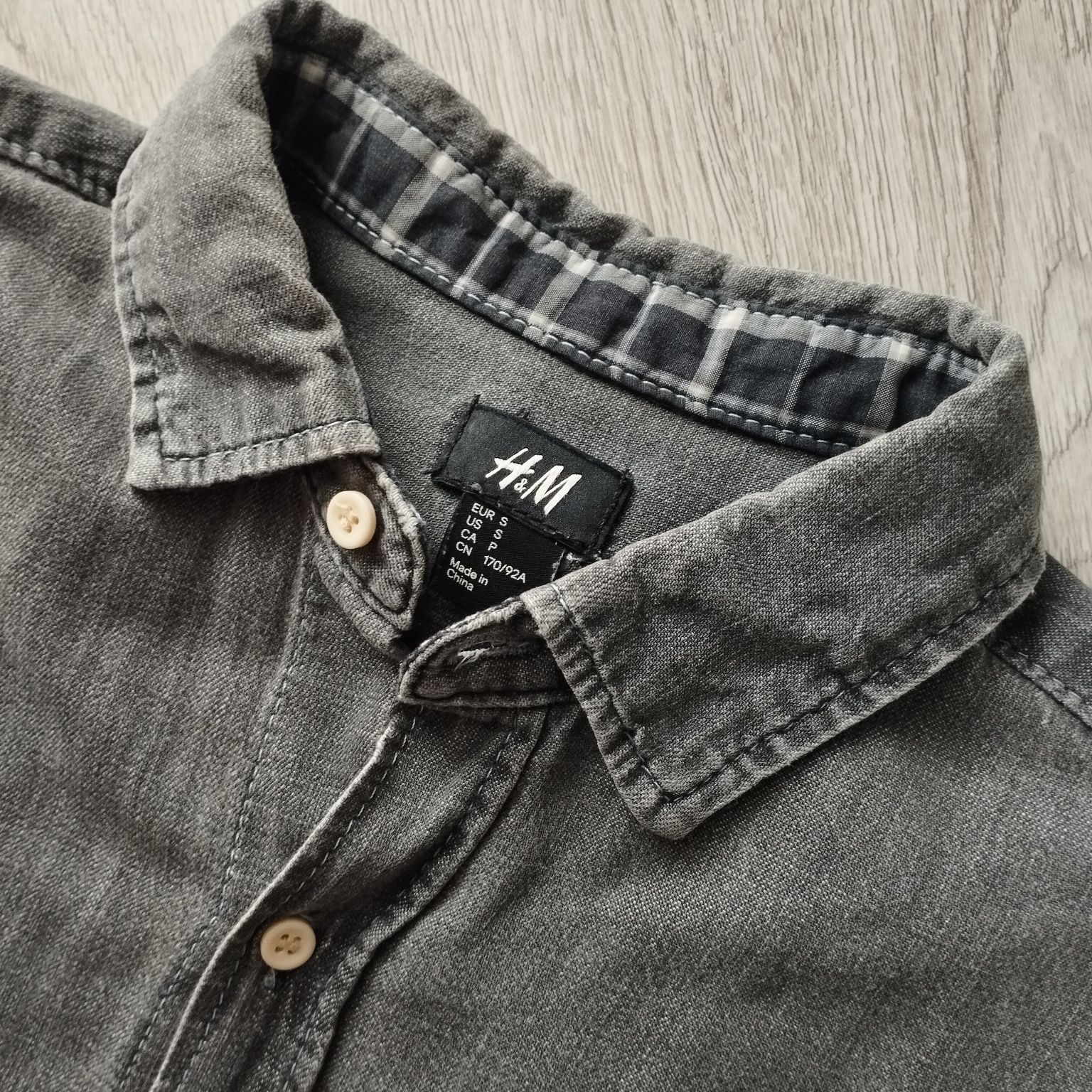 Koszula męska H&M S szara jeansowa 100% bawełna