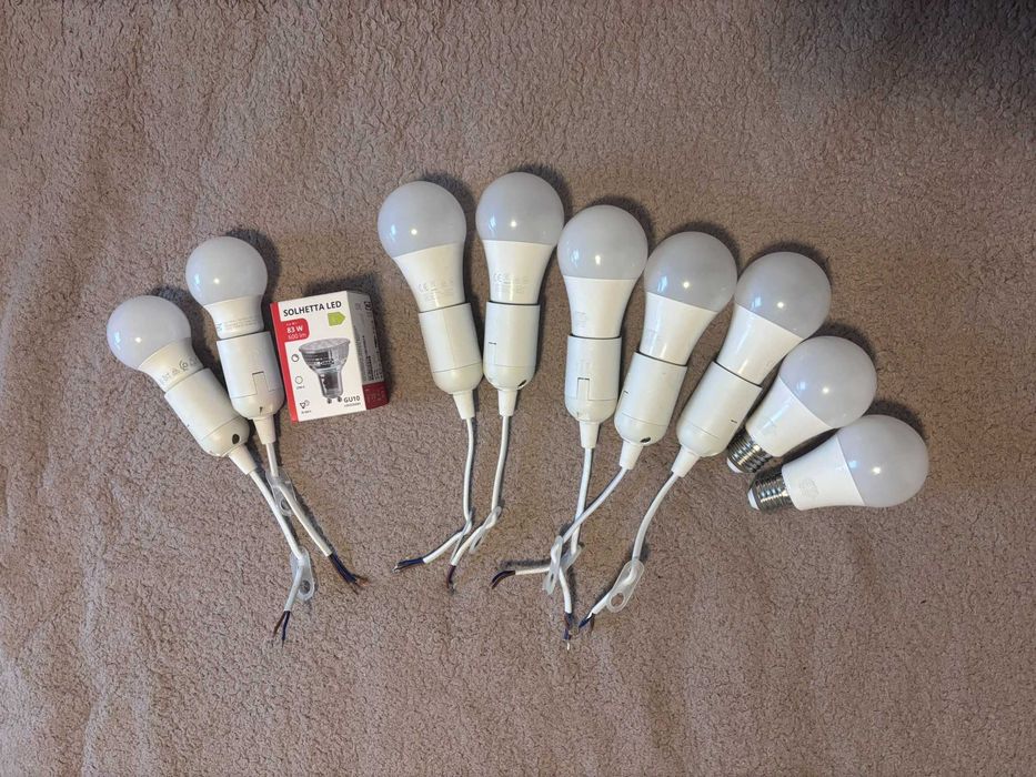 Zestaw: oprawki E27 + żarówki LED (różne moce) – sprawne