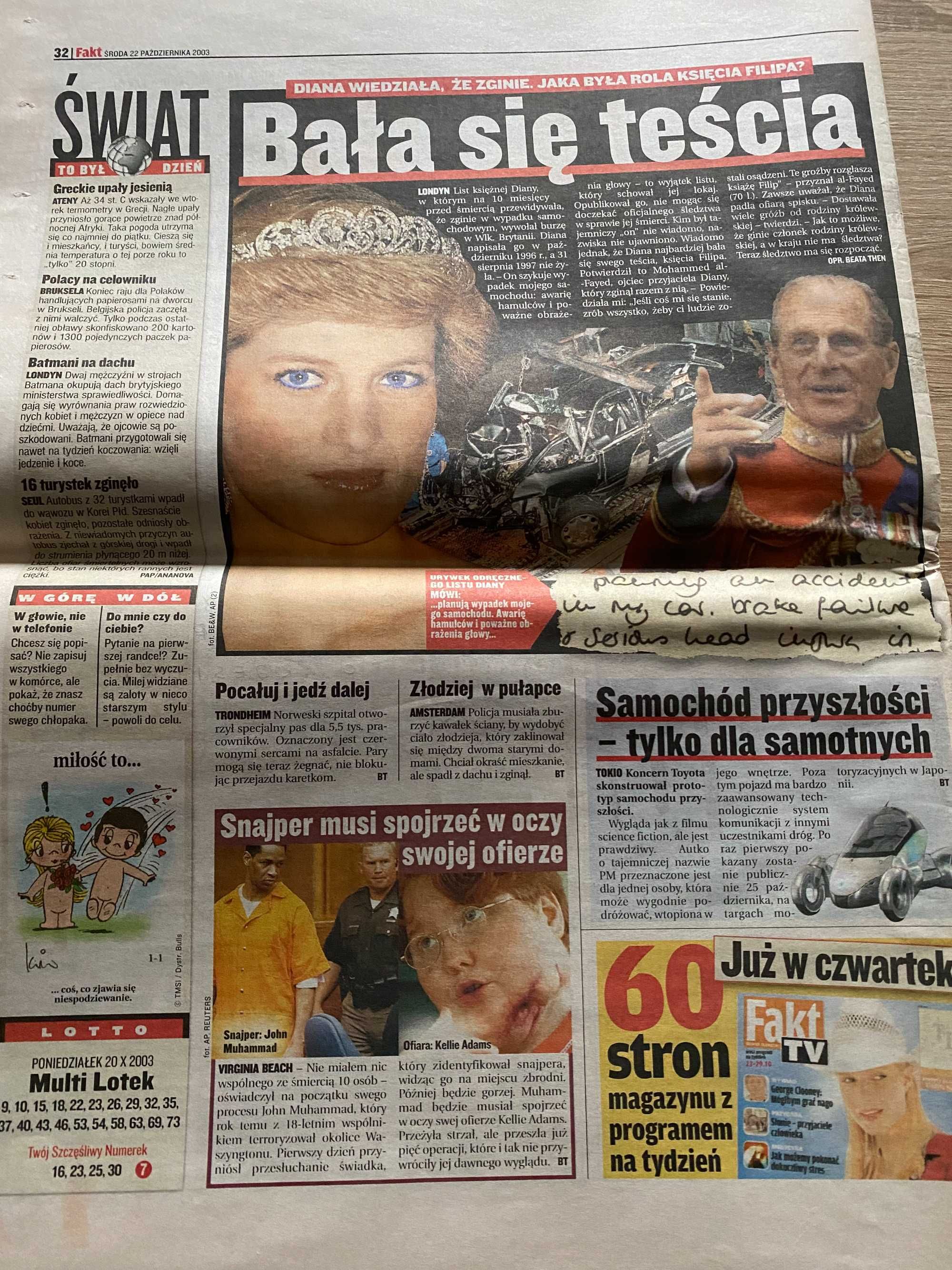 Historyczny pierwszy numer gazety FAKT z 22.10.2003